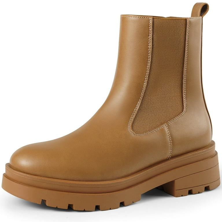 HARVEST LAND Womens Platform Chelsea Boots Fashion Mid Calf Lug Sole Boots Slip on Chunky Booties... | Walmart (US)
