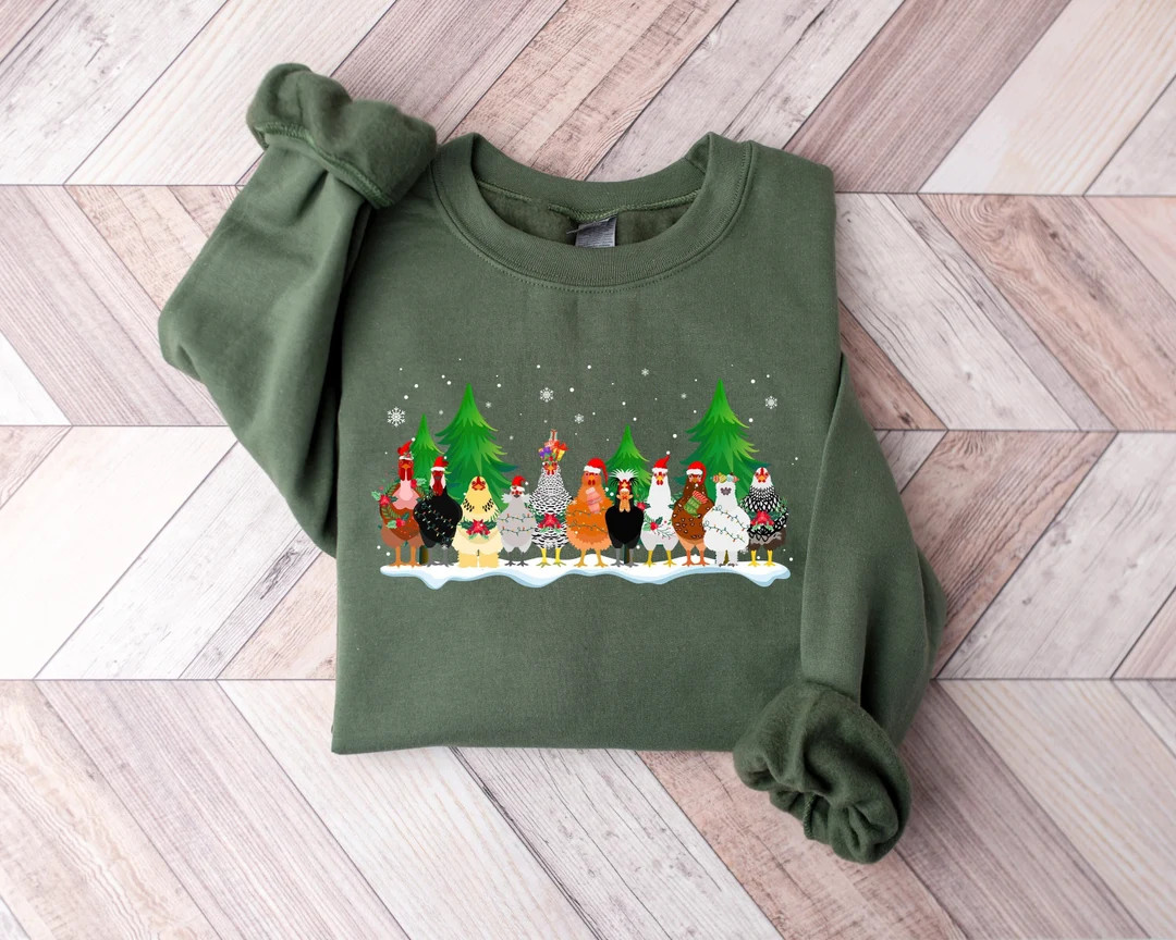 Christmas Chicken Sweatshirt Funny Farmer Farm Hoodie Women - Etsy | Etsy (US)