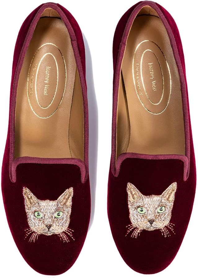 Journey West Women's Velvet Loafer Flat with Embroidery Velvet Slippers | Amazon (US)