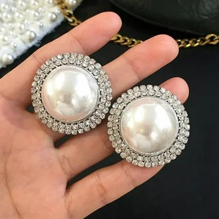 KABOER Shiny Rhinestone Crystal with White Pearls Big Stud Earrings for Women Earring Fashion Jewelr | Walmart (US)