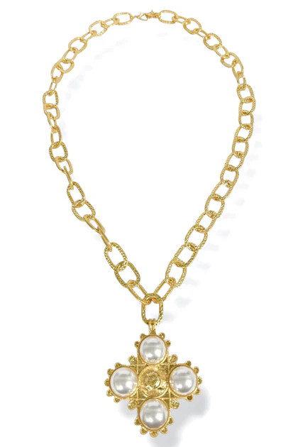 Gianna Cream and Gold Cross Pendant Necklace | The Willow Tree