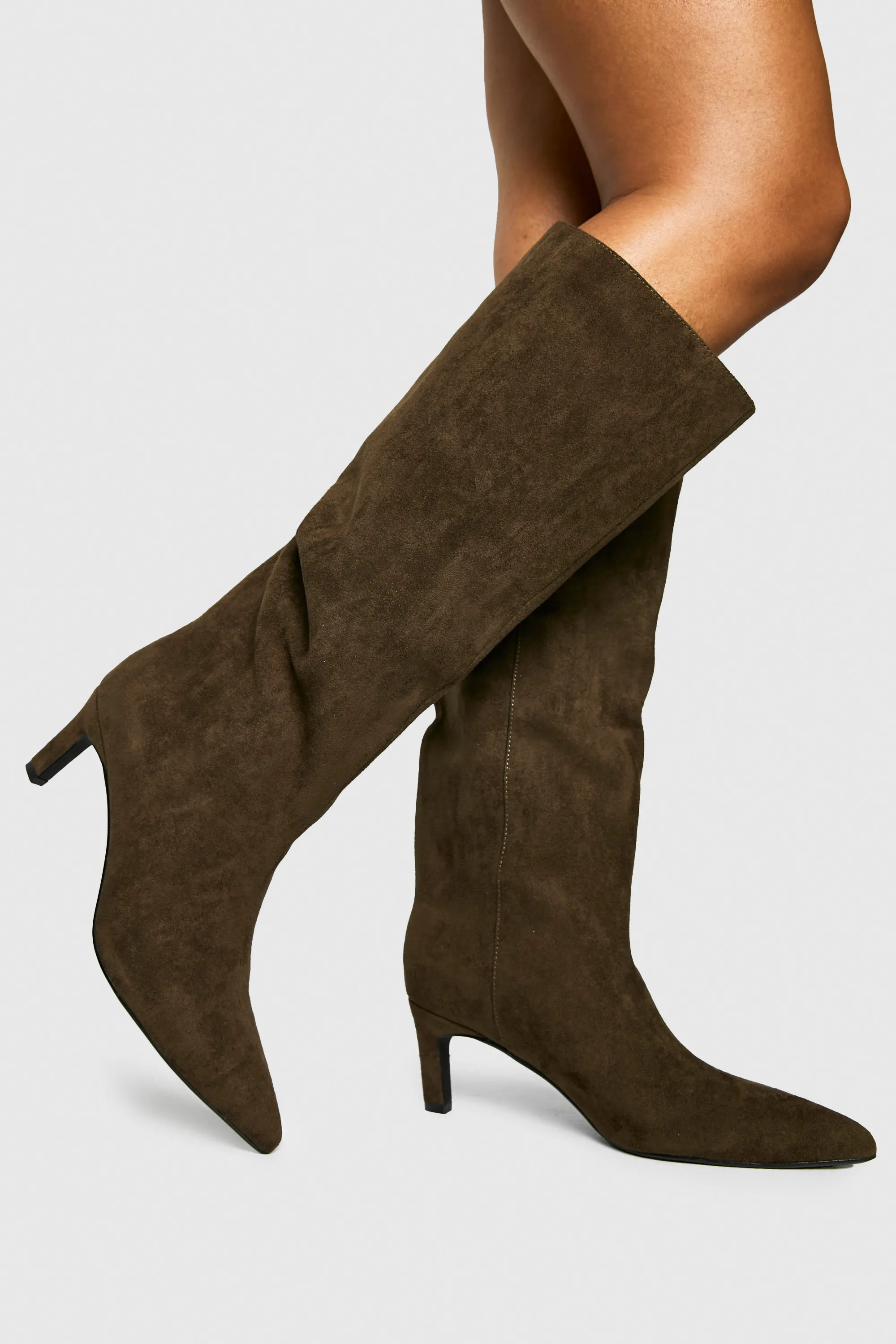 Faux Suede Knee High Column Stiletto Mid Boots | Boohoo.com (UK & IE)