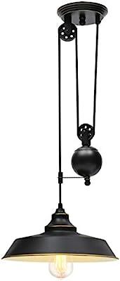 KingSo Rustic Pulley Pendant Light One Light Adjustable Height Industrial Black Ceiling Hanging L... | Amazon (US)
