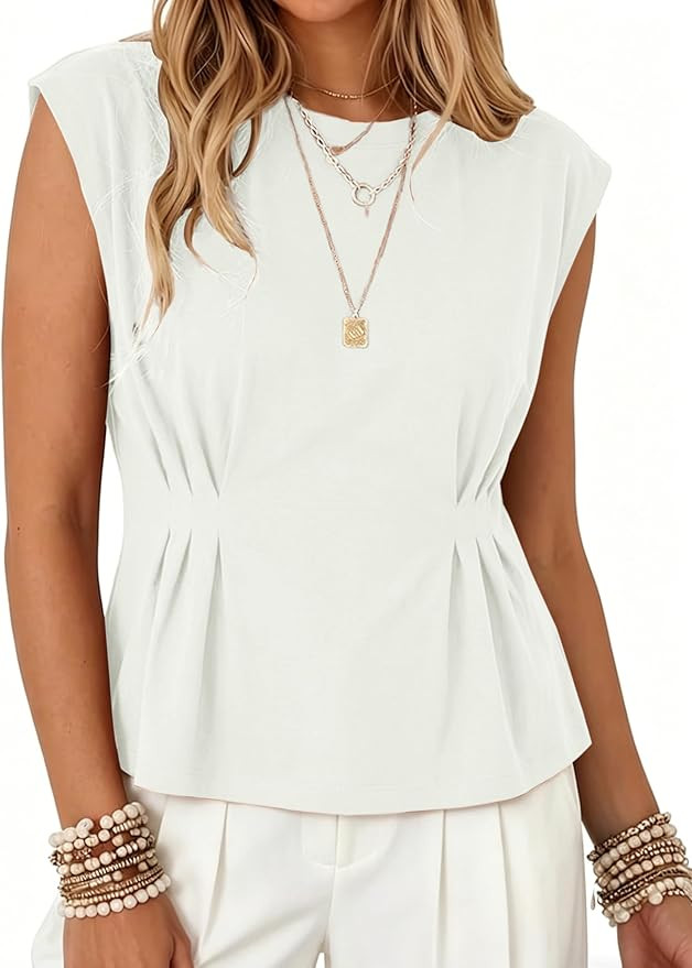 Watashi Women Summer Babydoll Tops Casual Cap Sleeve Peplum Tunic Shirt Dressy Pleated Tops Blous... | Amazon (US)