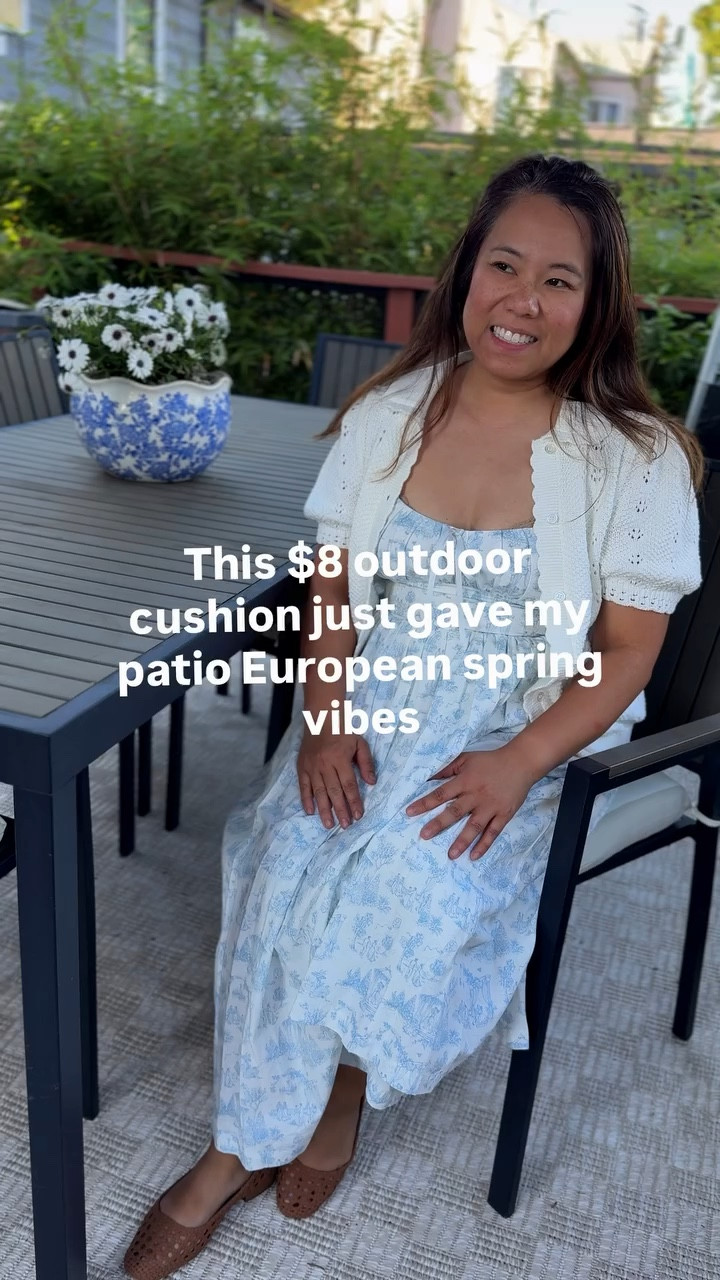 If you’ve been craving that cozy European patio feel - think slow mornings enjoying your coffee or dinner al fresco - you don’t need a full makeover 

Sometimes it’s one small swap.

This $8 outdoor cushion completely transformed our patio and made it feel like we went on vacation in Europe - without the pricey plane ticket.

Creating a cozy patio doesn’t have to be expensive - just thoughtful.

Save this for your spring patio refresh 
Follow along for cozy home decor, patio styling ideas, and simple ways to make space for joy