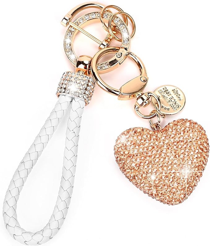 Car Keychain for Women with Rhinestone Heart Shape Bling Girl Cute Keychain for Christmas,Persona... | Amazon (US)