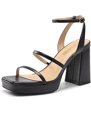 DREAM PAIRS Women's Platform Strappy Heels Open Toe Ankle Strap Square Party Sandals Y2K Dress Sh... | Amazon (US)