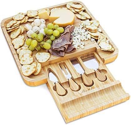 Amazon.com | Antigua Lux Premium Bamboo Cheese Board and Knife Set - Pure Organic Wooden Charcute... | Amazon (US)