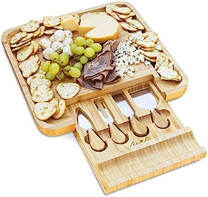 Amazon.com | Antigua Lux Premium Bamboo Cheese Board and Knife Set - Pure Organic Wooden Charcute... | Amazon (US)