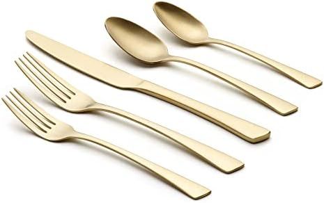 20 Piece Matte Gold Silverware Set,Ornative Clara Flatware Cutlery Set Service for 4, Include Kni... | Amazon (US)