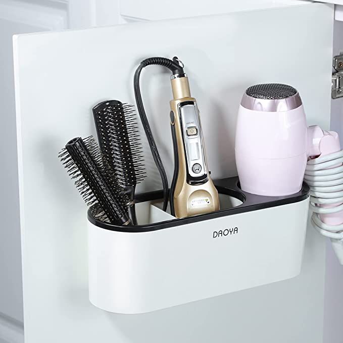 DAOYA Hair Dryer Holder - White Hair Tool Organizer Blow Dryer Holder Cabinet Door, Bathroom Curl... | Amazon (US)
