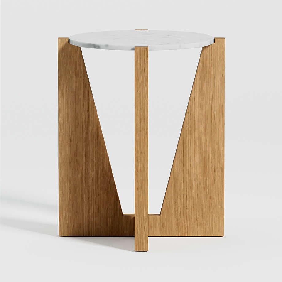 Miro Black Marble End Table with Natural Wood Base | Crate and Barrel | Crate & Barrel