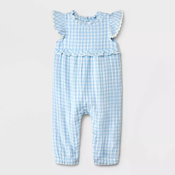 Baby Girls' Gingham Sleeveless Romper - Cat & Jack™ Blue | Target