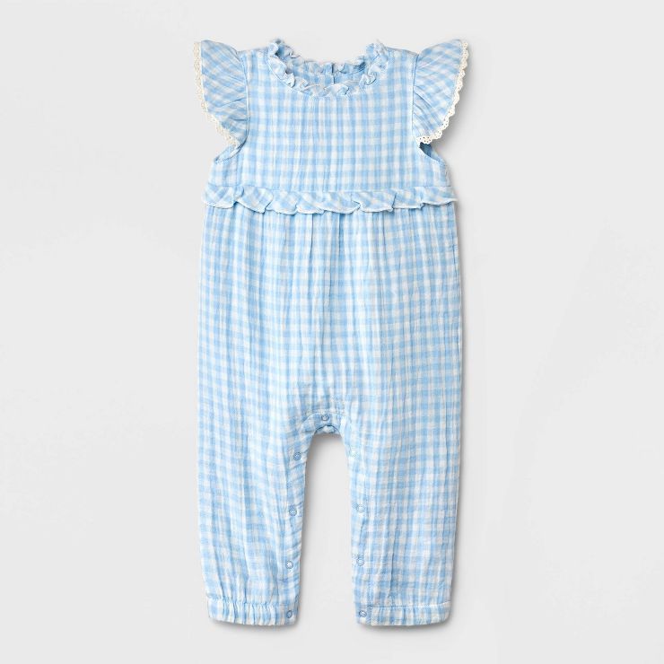 Baby Girls' Gingham Sleeveless Romper - Cat & Jack™ Blue Newborn : Target | Target