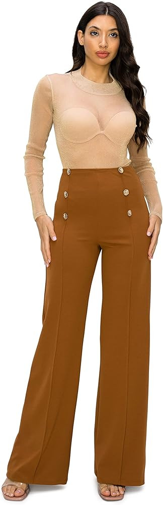 Cemi Ceri Women's High Waist Dress Pants w/Button Decorate | Amazon (US)