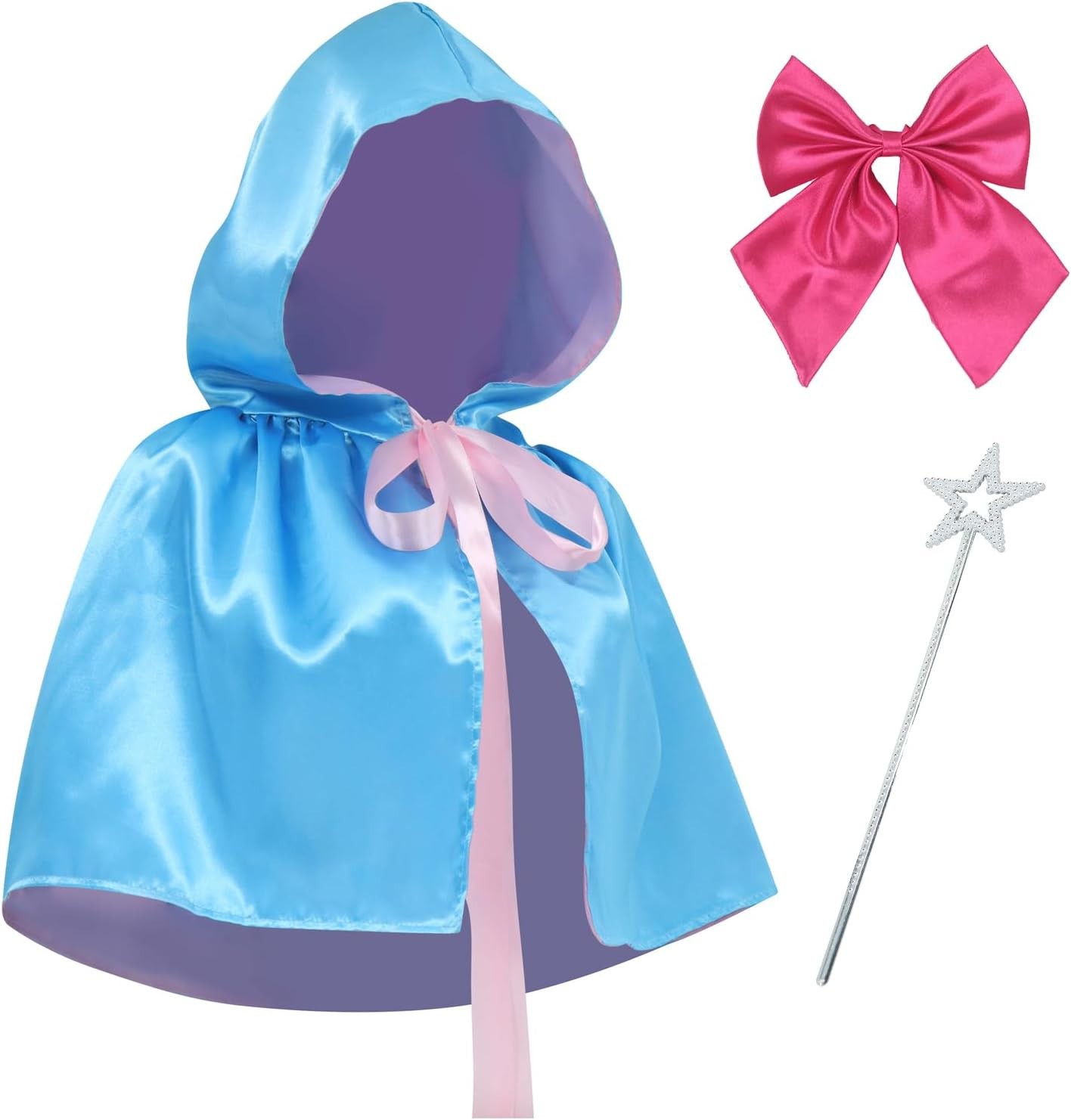 Blue Fairy Cosplay Godmother Costume Hooded Cloak Cape Womens Princess Costume with Star Wand for Party Dress Up | Amazon (US)