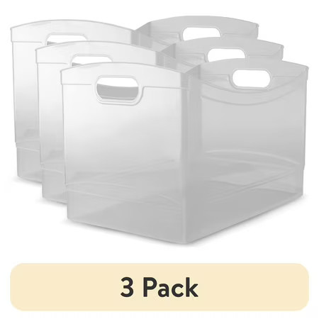 (3 pack) Mainstays Utility Storage Organizer Bin, Clear Plastic, Built-In Handles, 15 in x 10 in x 9.5 in | Walmart (US)