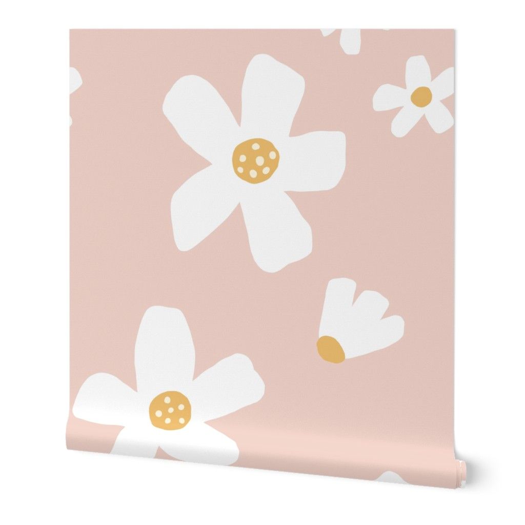Jumbo // Daisy Garden Pink and Mustard Daisy Flower Wallpaper Wallpaper | Shutterfly