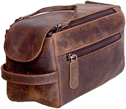 Premium Buffalo Leather Unisex Toiletry Bag Travel Dopp Kit | Amazon (US)