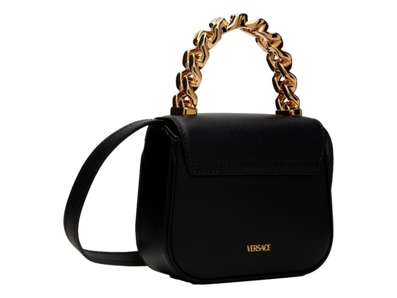 Versace Top Handle Black Mini Vitello Leather Handbag | JTV Jewelry