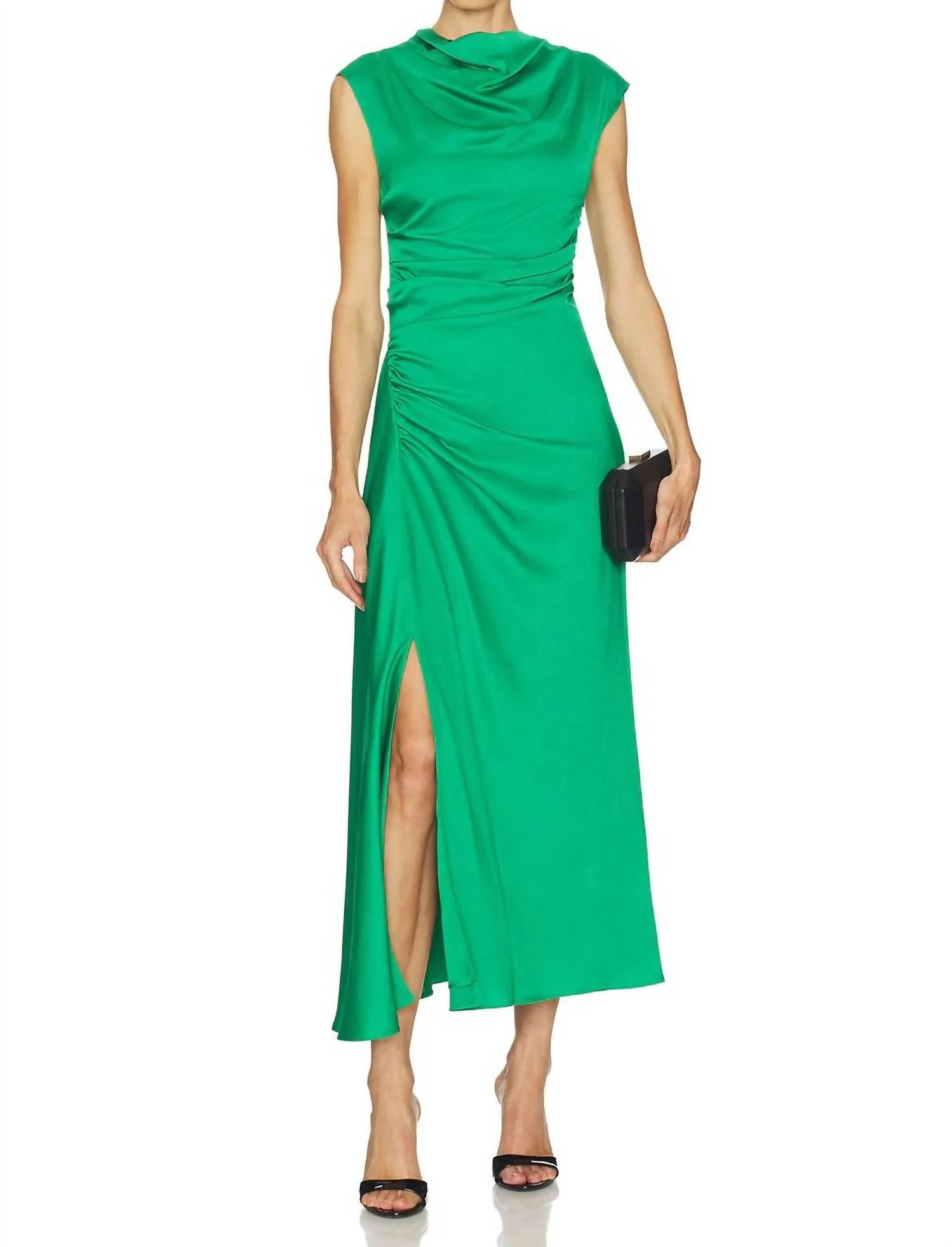 Burke Sleeveless Draped Midi Dress In Kelly Green | Shop Simon