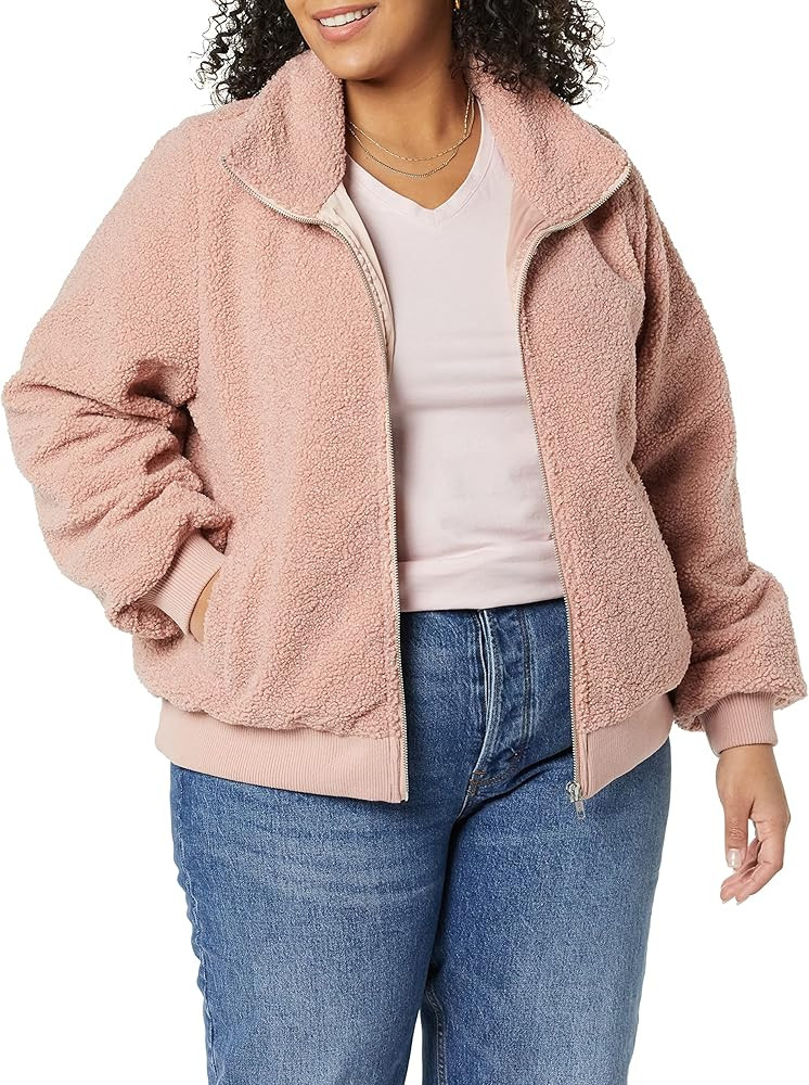 Amazon Essentials Women's Teddy Faux Shearling Funnel Collar Jacket | Amazon (US)