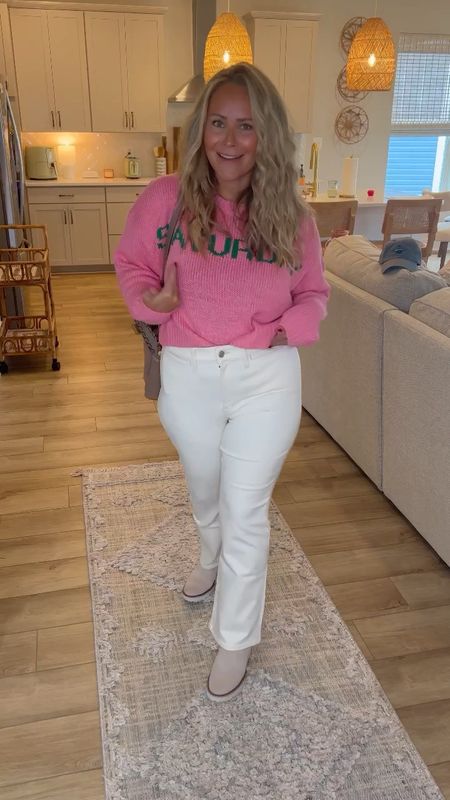 The perfect white jeans do exist...🤍 + they're 30% off this weekend!

There are NO RULES! Wear what you want; no matter your size OR if it's before of after Labor Day😂

These jeans are the perfect cream denim from Madewell.

The deets:
✨Size 12 Midrise Kickout Denim
✨Super smoothing (tough to do in white jeans!)
✨Sweater is a L from Walmart

Styling ideas:
💙Sweater and low-heeled boots for fall and winter
💙Heels and a bodysuit for girls' night
💙Pair it with a leather jacket for a super chic look

#LTKmidsize #LTKtravel #LTKSeasonal
