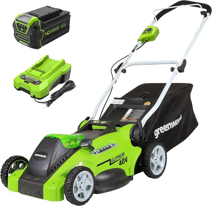 Greenworks 40V 16" (Push) Cordless Lawn Mower, 4.0Ah Battery (1/3 Acre, Push Button Start, Compat... | Amazon (US)