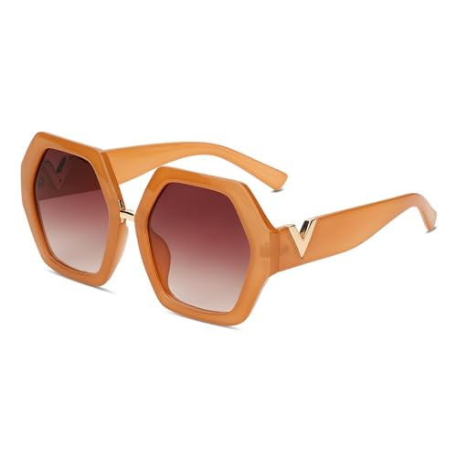 Xpectrum Trendy Extra Large Womens Sunglasses Retro Hexagonal Thick Frame Vintage Oversized Glasses (Orange) | Amazon (US)
