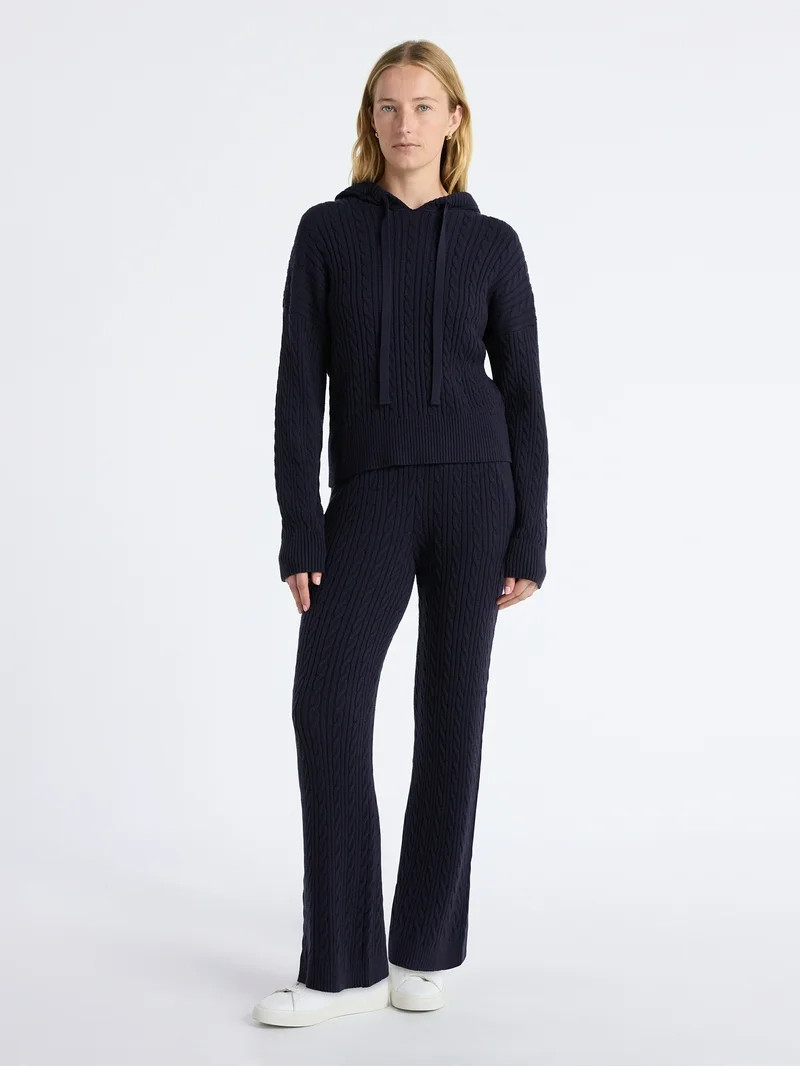 Free Assembly Women's Cozy Yarn Wide Leg Cable Knit Sweater Pants, Size XS-XXL | Walmart (US)