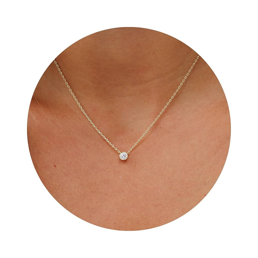 Galis Cubic Zirconia Necklace - Gold Plated Necklace and Round Zirconia Pendant, Dainty Solitaire... | Amazon (US)