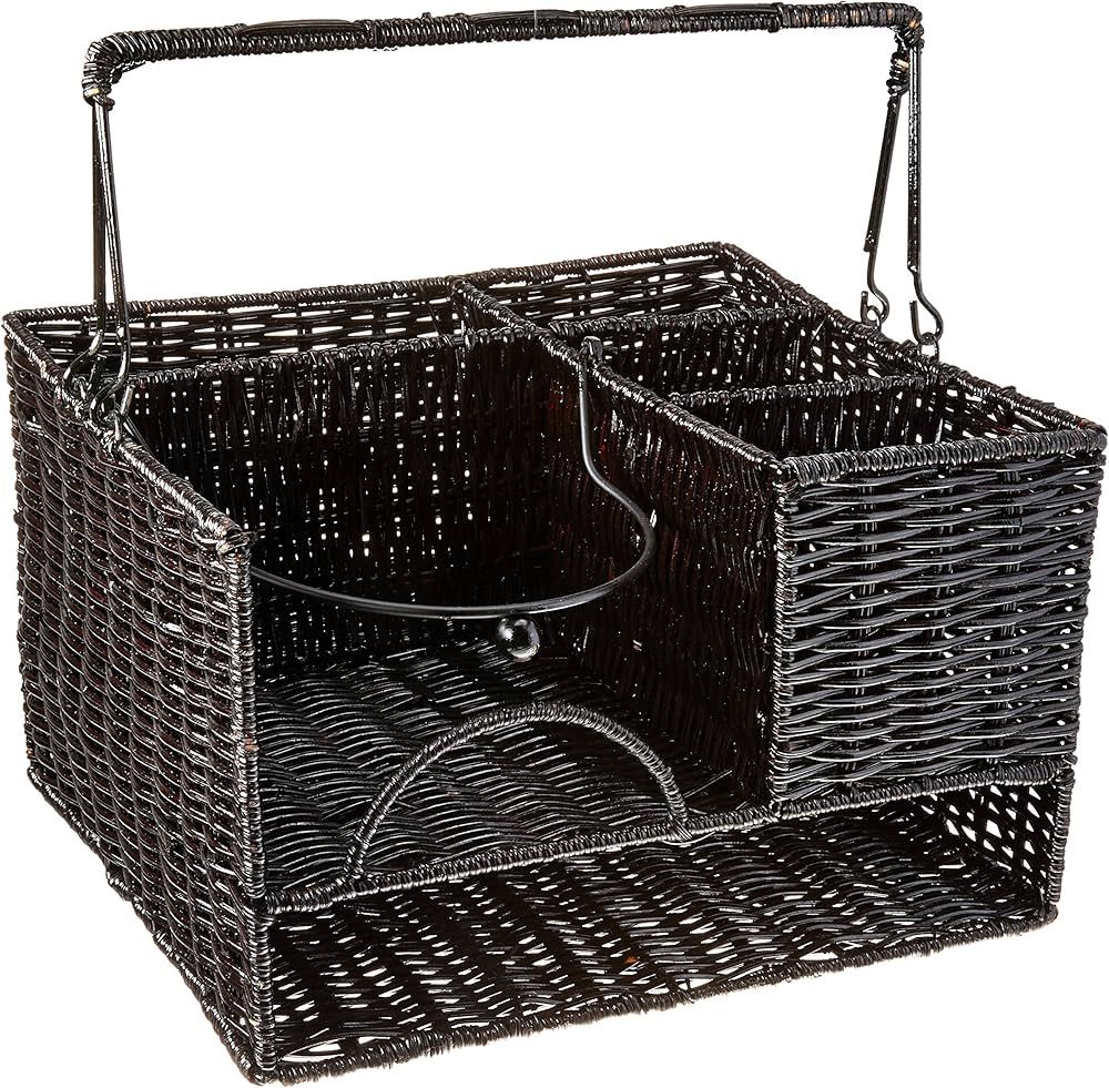 Trademark Innovations 12" x 11" Rattan Tabletop Serveware and Condiment Organizer and Caddy (Blac... | Amazon (US)