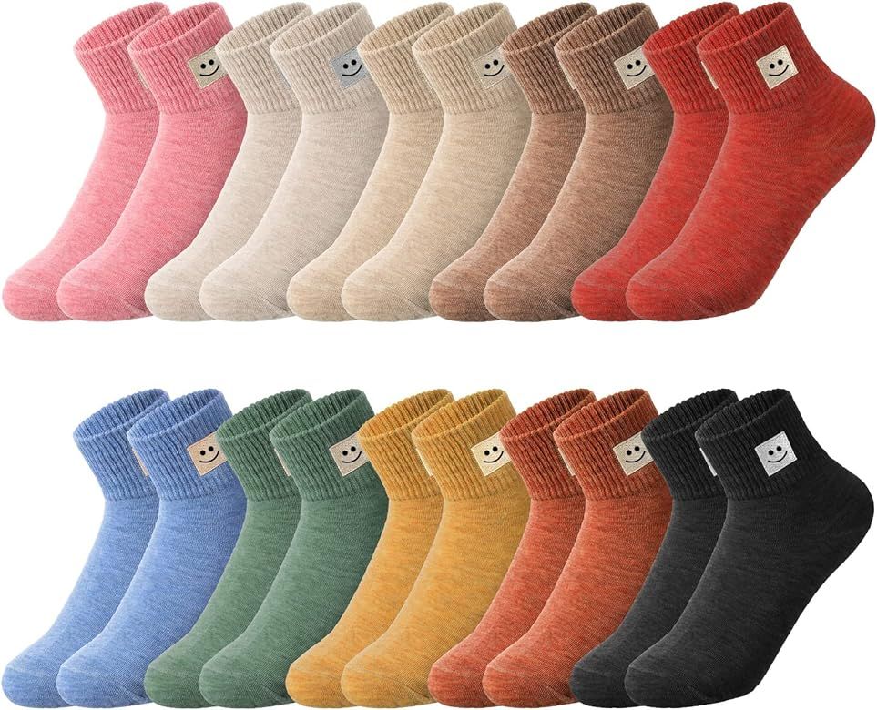 Eurzom 10 Pairs Smiling Face Socks Elastic Ankle Length Cotton Aesthetic Cute Lightweight Low Cut... | Amazon (US)