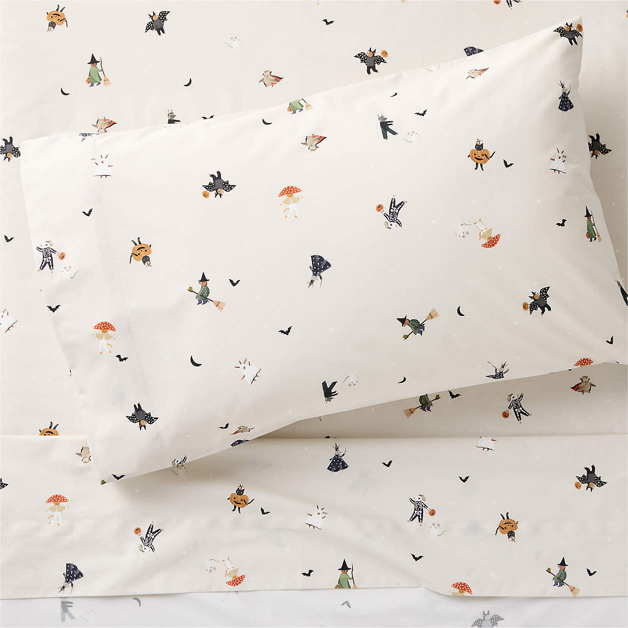 Halloween Trick Or Treat 100% Organic Cotton Percale Kids Twin Sheet Set | Crate & Kids | Crate & Barrel