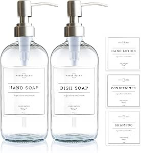 Vine Creations Clear Glass Soap Dispenser 2 Pack, Thick 16oz Bottles Rustproof Stainless Steel Pu... | Amazon (US)