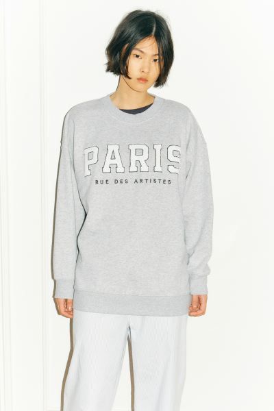 Printed sweatshirt - Light grey marl/Paris - Ladies | H&M GB | H&M (UK, MY, IN, SG, PH, TW, HK)