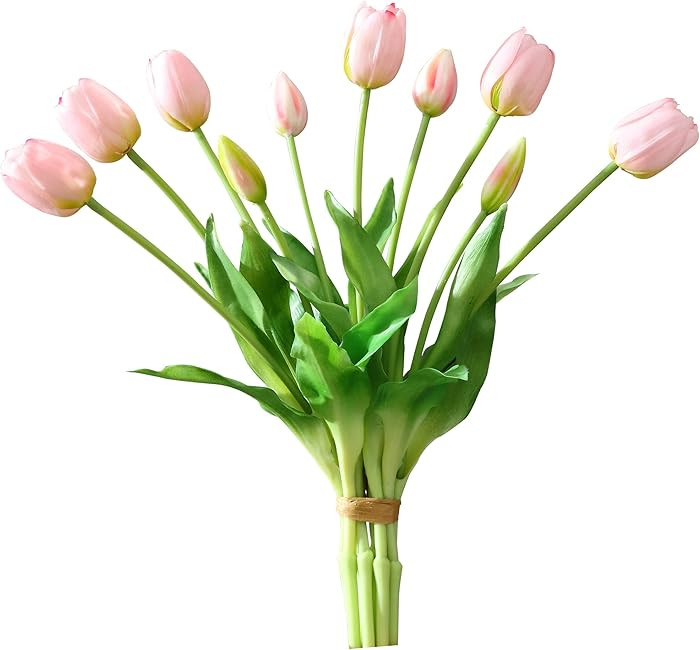 DAYHAP Artificial Pink Tulips, 10pcs Real Touch Faux Latex Tulips, 15.3" Stems, Wrinkle Resistant... | Amazon (US)