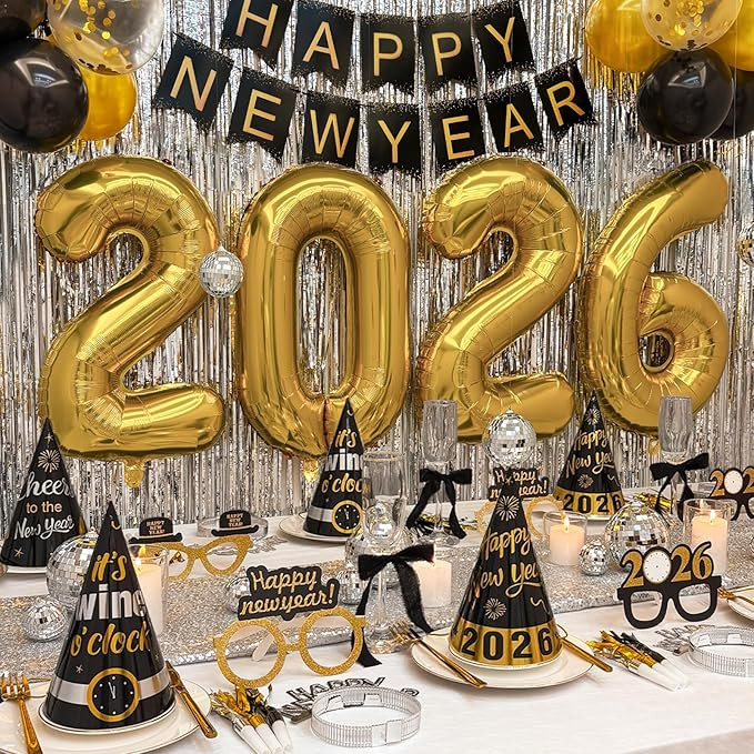 New Years Eve Party Supplies 2026 - Happy New Year Decorations Kit - Set of 50 Includes Banner, H... | Amazon (US)