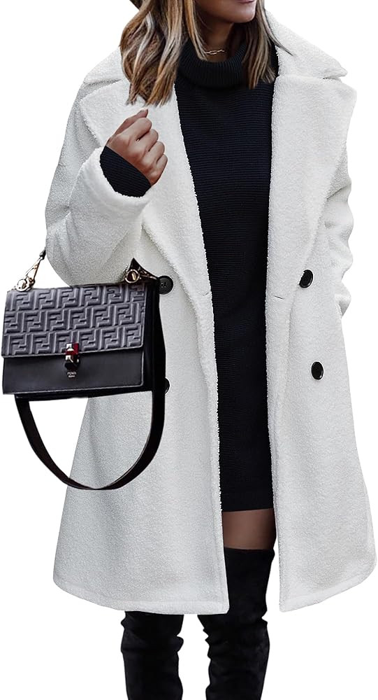 BTFBM Women's 2023 Fuzzy Fleece Winter Coat Lapel Long Sleeve Button Down Warm Faux Fur Outwear S... | Amazon (US)