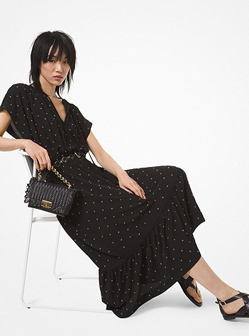 Grommeted Crepe Midi Dress | Michael Kors US