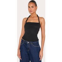 Black Burnout Mesh Twist Halter Neck Long Top | PrettyLittleThing UK