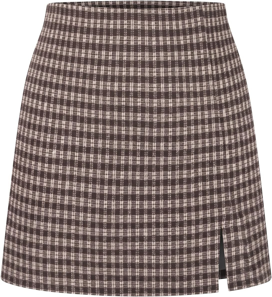 Women's Plaid Gingham Mini Skort High Waisted Slit Fall Skirts | Amazon (US)