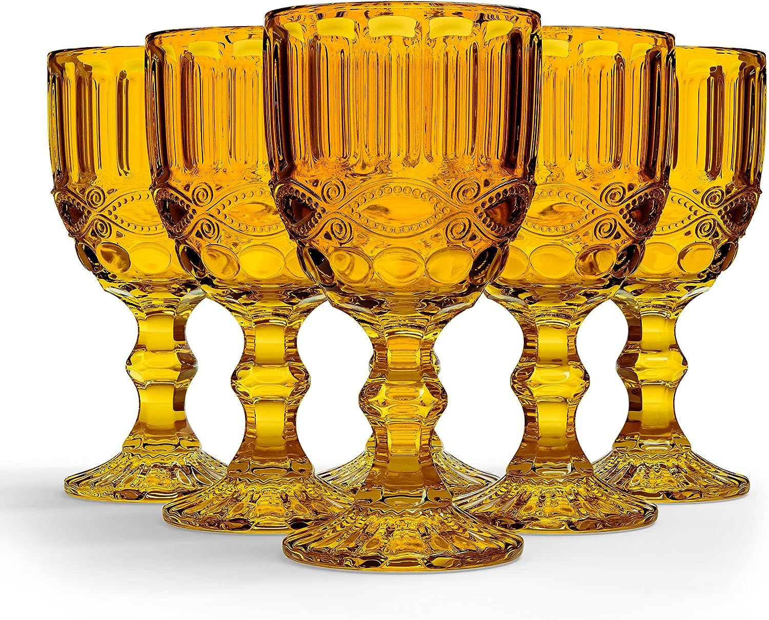 Elle Decor Set of 6 Wine Glasses | Amber Colored Glassware Set | Colored Wine Glasses | Vintage G... | Amazon (US)