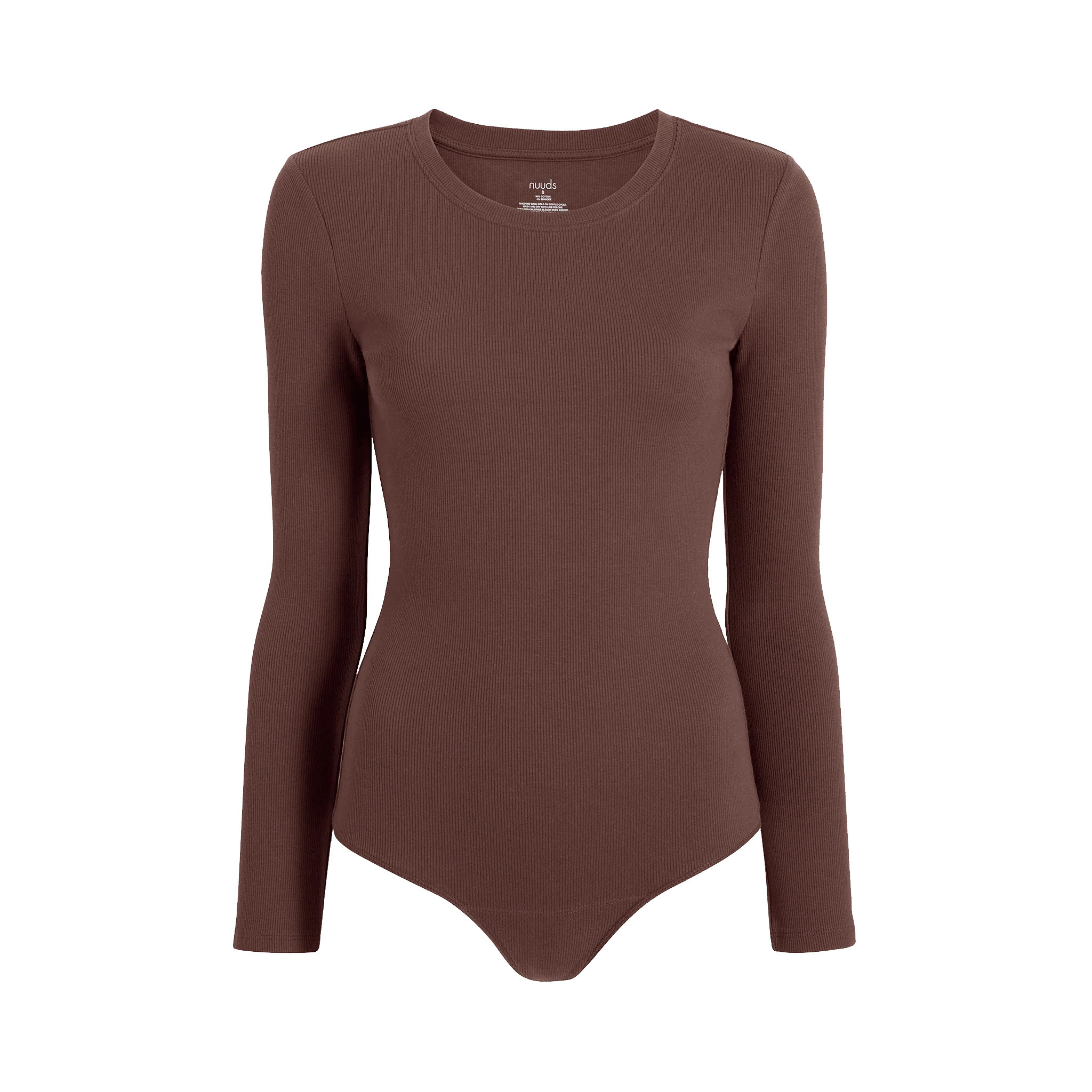 Women's Long Sleeve Ribbed Crewneck Bodysuit | nuuds