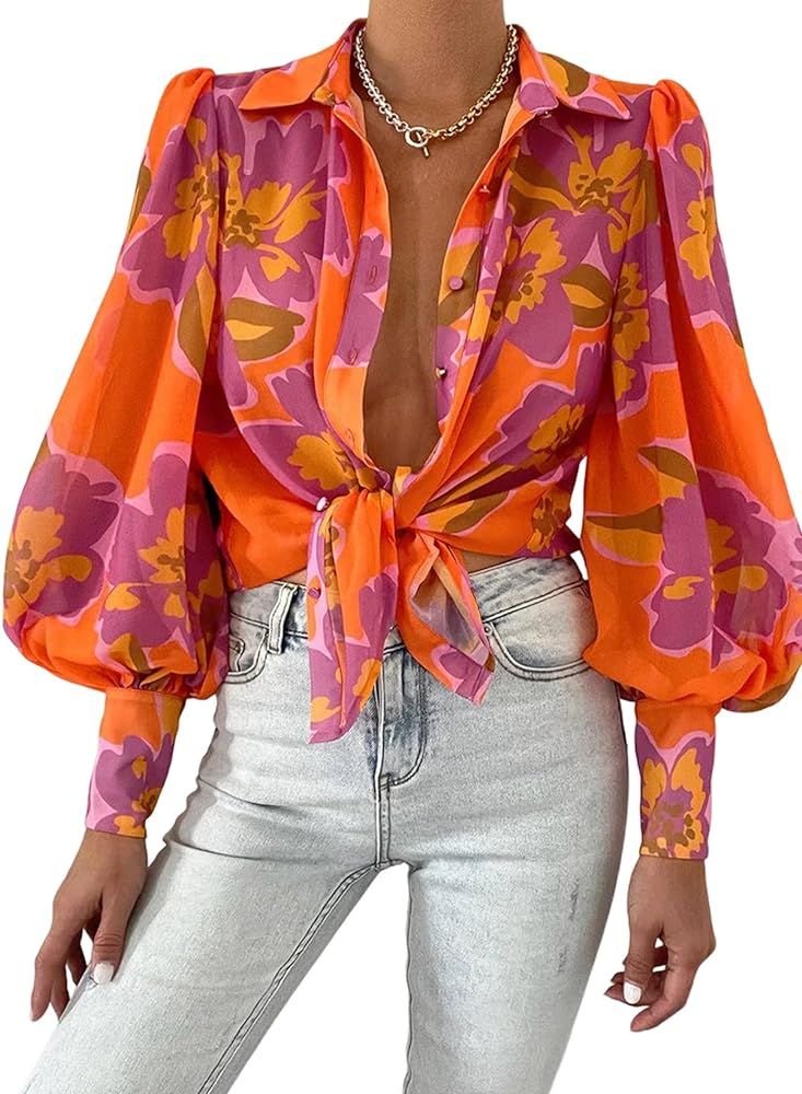 EVALESS Womens Tops Button Down Shirts Print Long Sleeve Blouses for Women Fashion 2024 | Amazon (US)