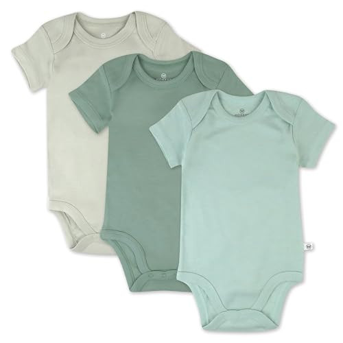 HonestBaby Multipack Short Sleeve Bodysuits One-piece 100% Organic Cotton for Infant Baby Boys, Girls, Unisex, 3-Pack Sage Ombre, 6-9 Months | Amazon (US)