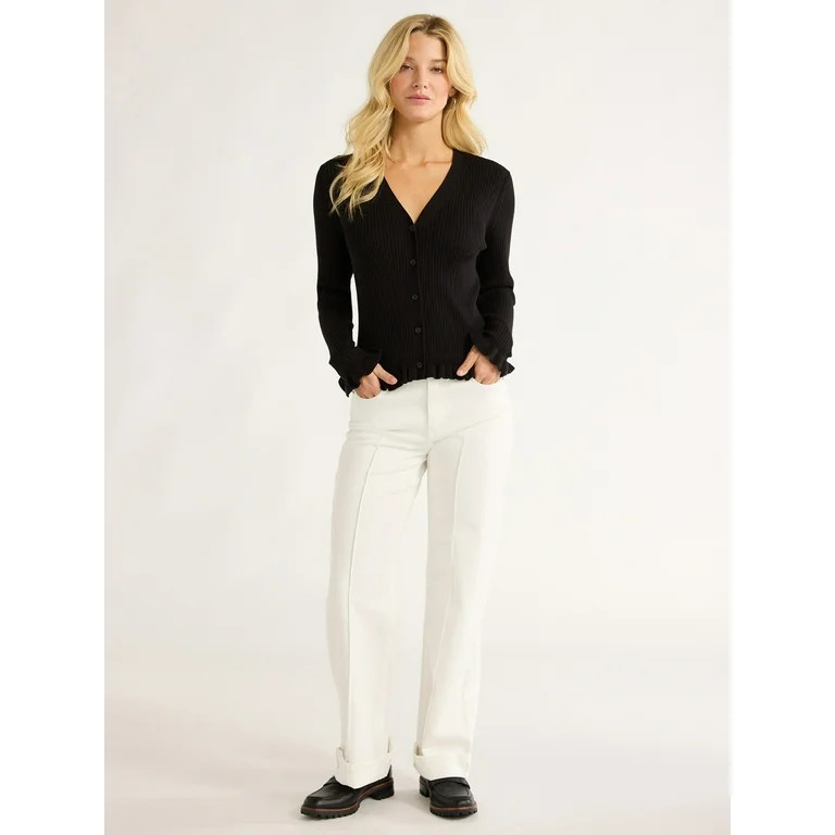 Free Assembly Women's Ruffle Hem Cardigan Sweater with Long Sleeves, Lightweight, Sizes XS-XXL | Walmart (US)