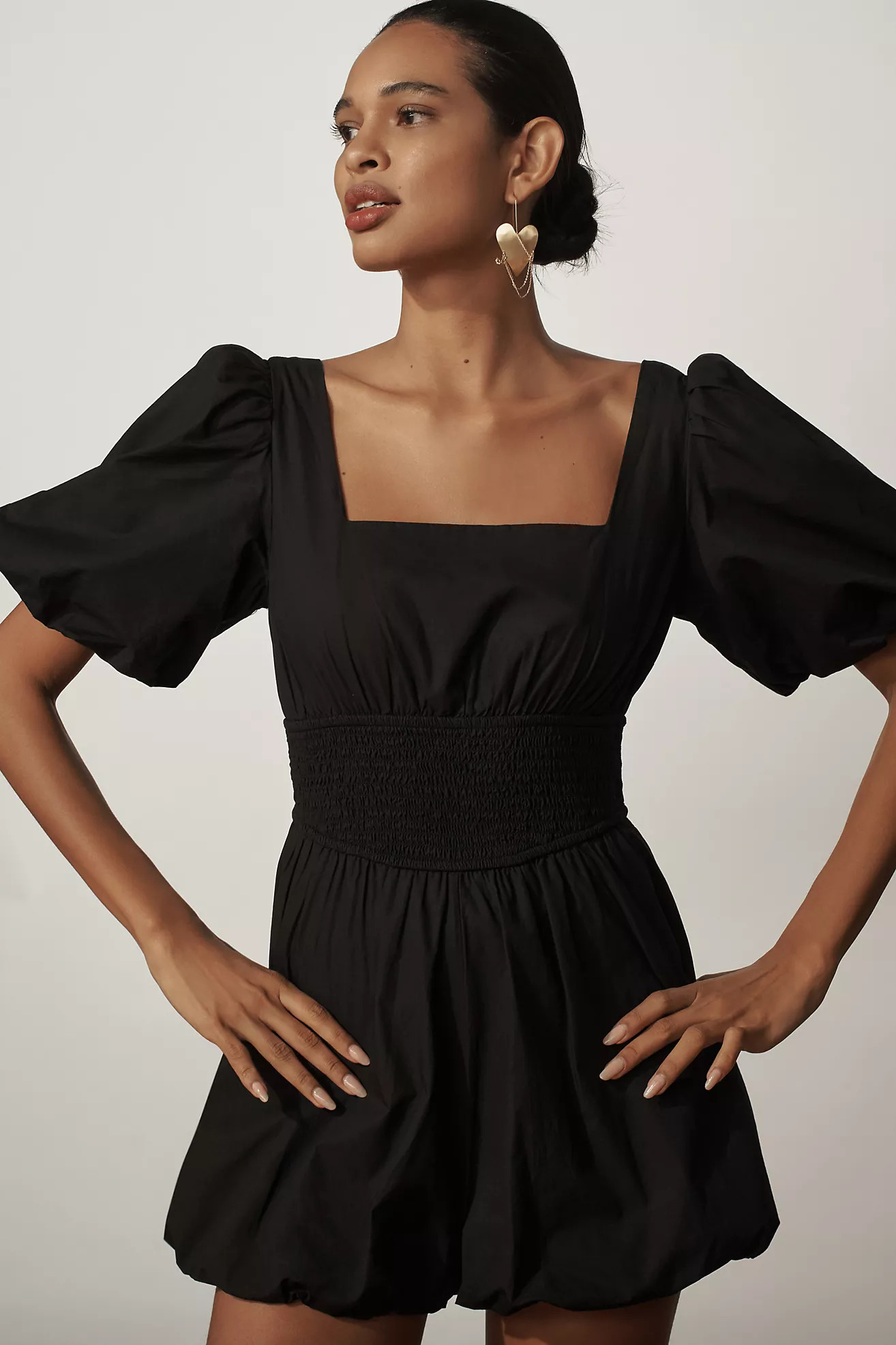 Maeve Puff-Sleeve Smocked Romper | Anthropologie (US)