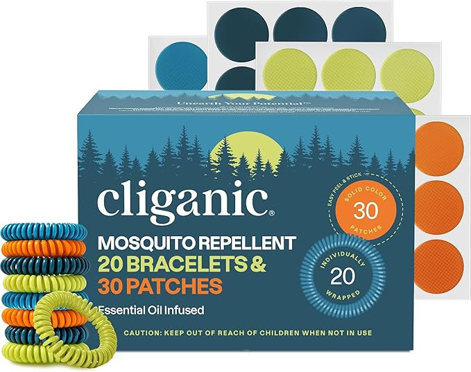Cliganic Mosquito Repellent Pack (20 Bracelets + 30 Stickers) - for Kids & Adults, Natural DEET-F... | Amazon (US)