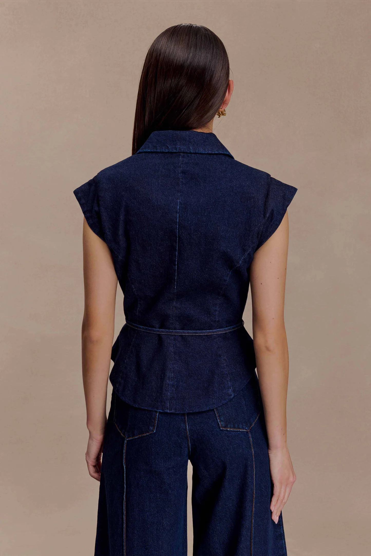 Charley Structured Tie Denim Top - Indigo Blue | Meshki (APAC)